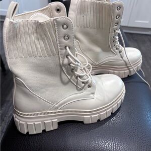Women's White Lace-Up Boots